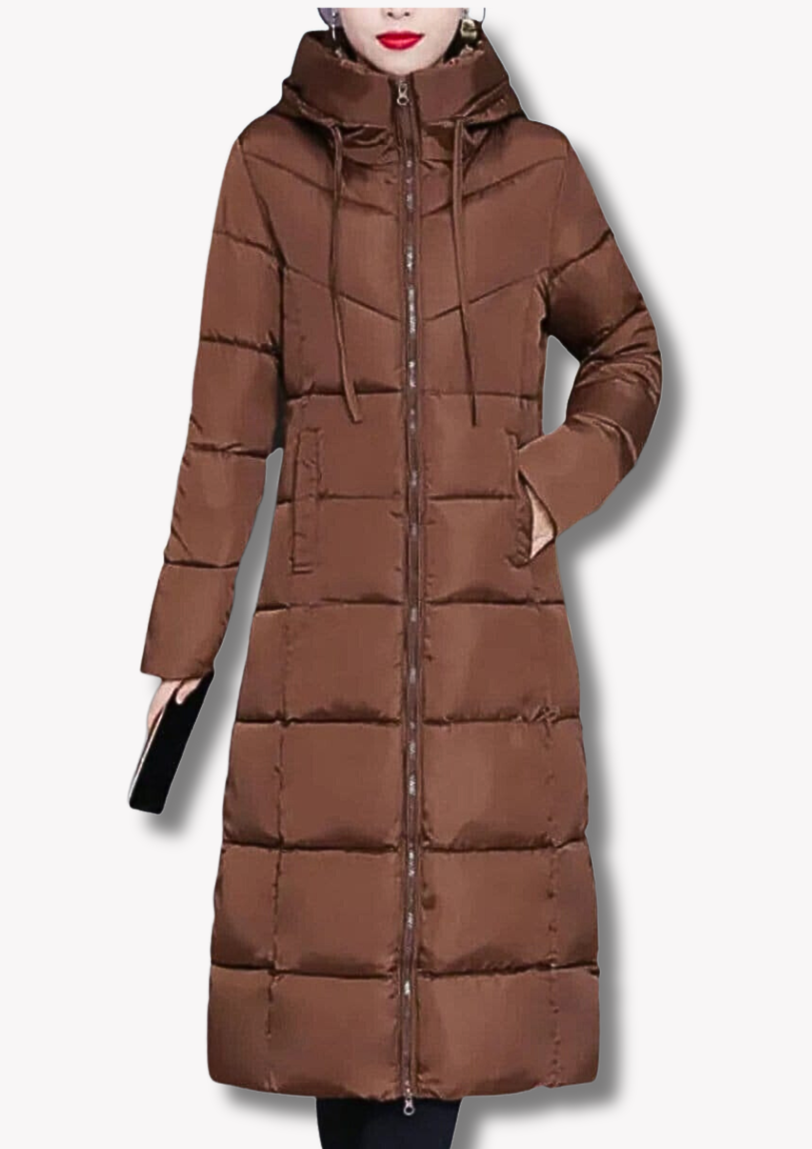 NOUVEAU RICHE Damen Langmantel Gesteppt Kapuze Und Reißverschluss Wärme - Winterjacke - Wintermäntel Damen Braun