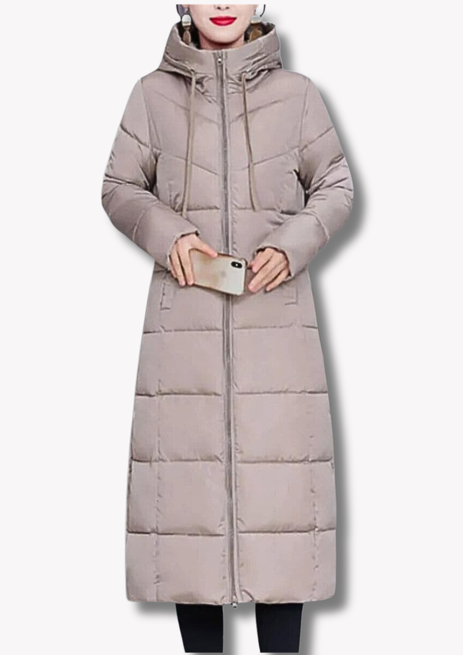 NOUVEAU RICHE Damen Langmantel Gesteppt Kapuze Und Reißverschluss Wärme - Winterjacke - Wintermäntel Damen Beige
