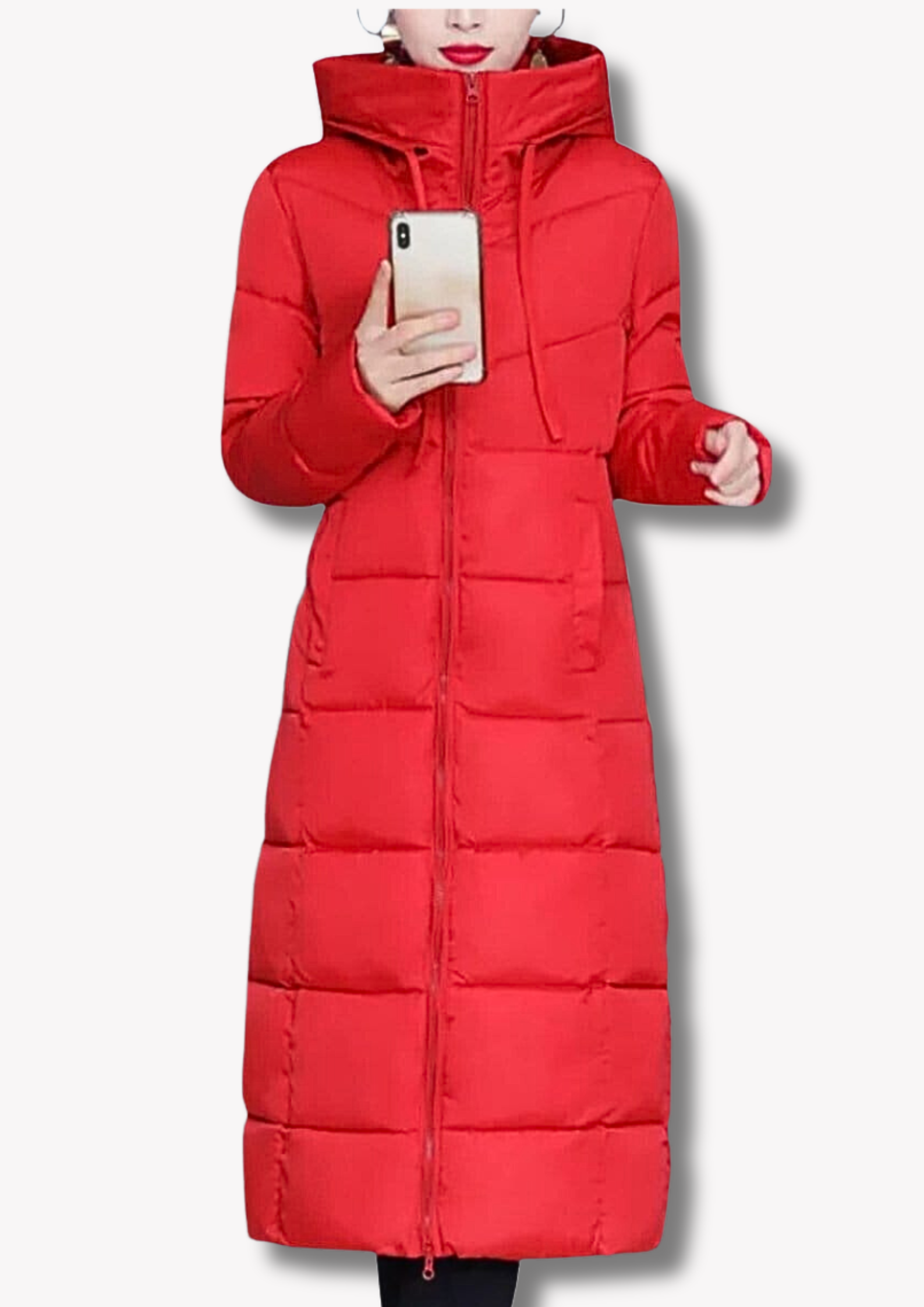 NOUVEAU RICHE Damen Langmantel Gesteppt Kapuze Und Reißverschluss Wärme - Winterjacke - Wintermäntel Damen Rot