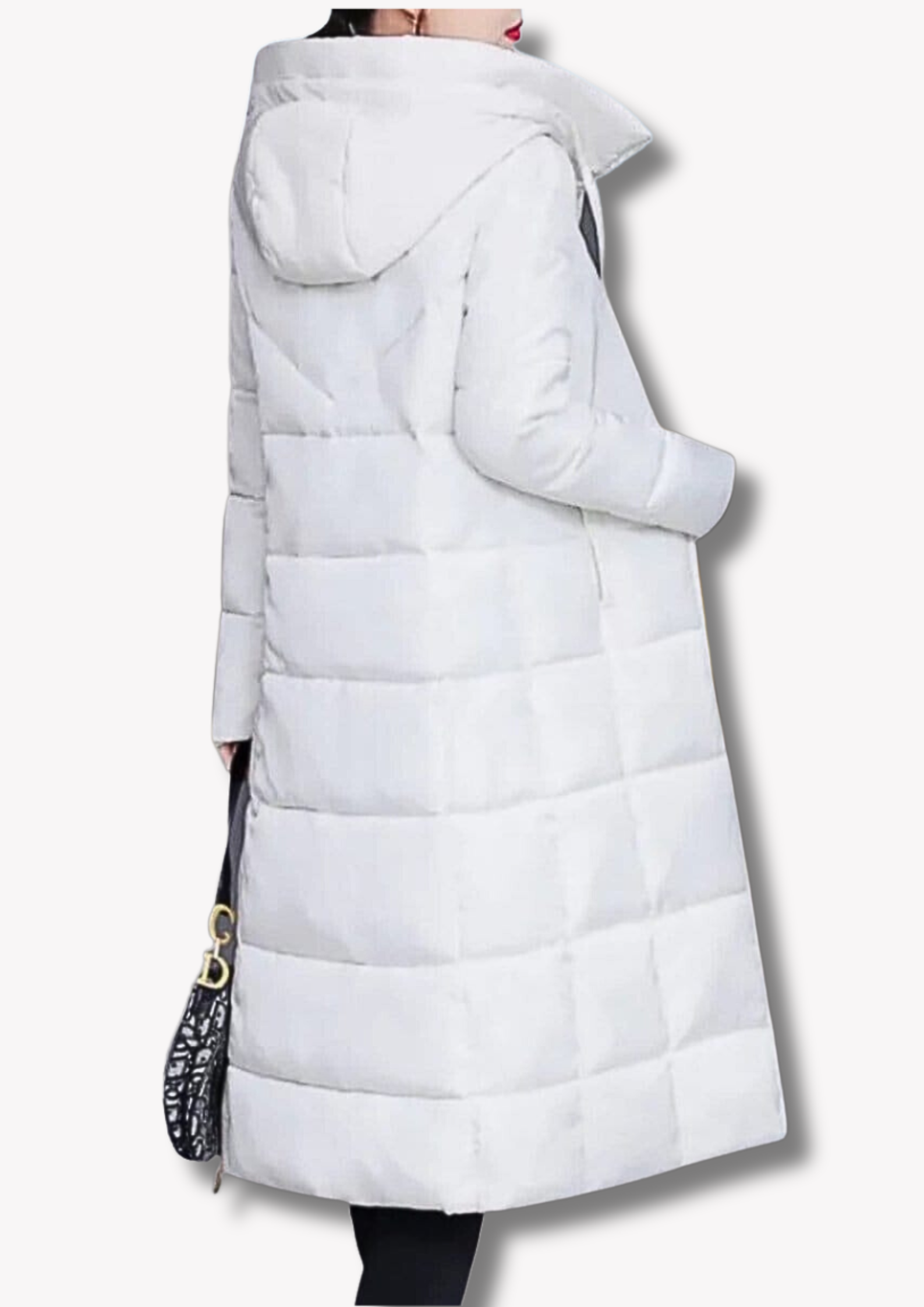 NOUVEAU RICHE Damen Langmantel Gesteppt Kapuze Und Reißverschluss Wärme - Winterjacke - Wintermäntel Damen Weiß