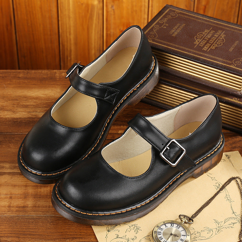 NOUVEAU RICHE Mary Jane Schuhe Damen Braun Kunstleder Rundkappe Schnalle Schwarz