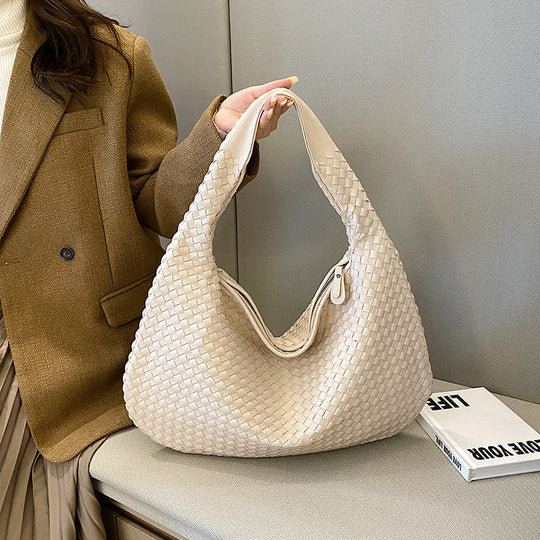 NOUVEAU RICHE Damen Handgewebte Tasche – Strapazierfähige Stilvolle Tasche mit Geräumigem Innenraum Beige Einheitsgröße