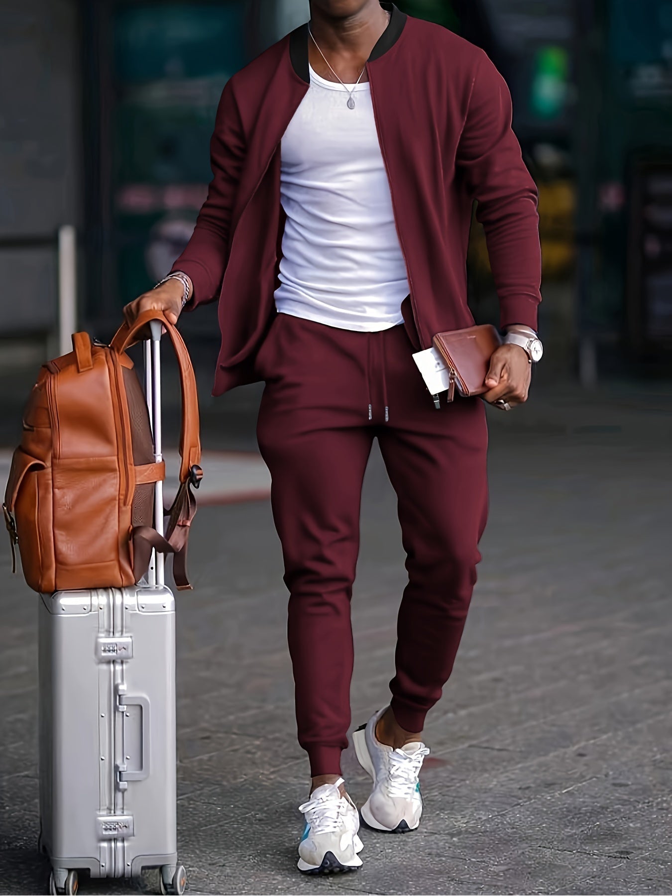 NOUVEAU RICHE Reißverschluss Jacke und Hose für Herren aus strapazierfähigem Material für Outdoor-Aktivitäten und Freizeit Rot