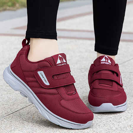 NOUVEAU RICHE Komfortable Laufschuhe mit Klettverschluss – Bequeme Sneaker mit Klett für Damen & Herren, atmungsaktiv, leicht anzuziehen – EasyStride Rot