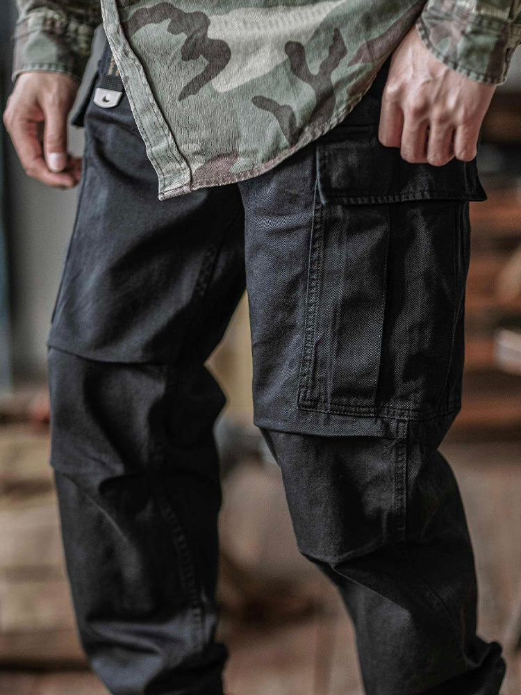 NOUVEAU RICHE Herren Gewaschene Taktische Cargo-Hosen Mit Gürtel Aus Baumwoll-Twill In Lockere Passform Mit Elastischen Bündchen Und 2 Großen Cargo-Taschen