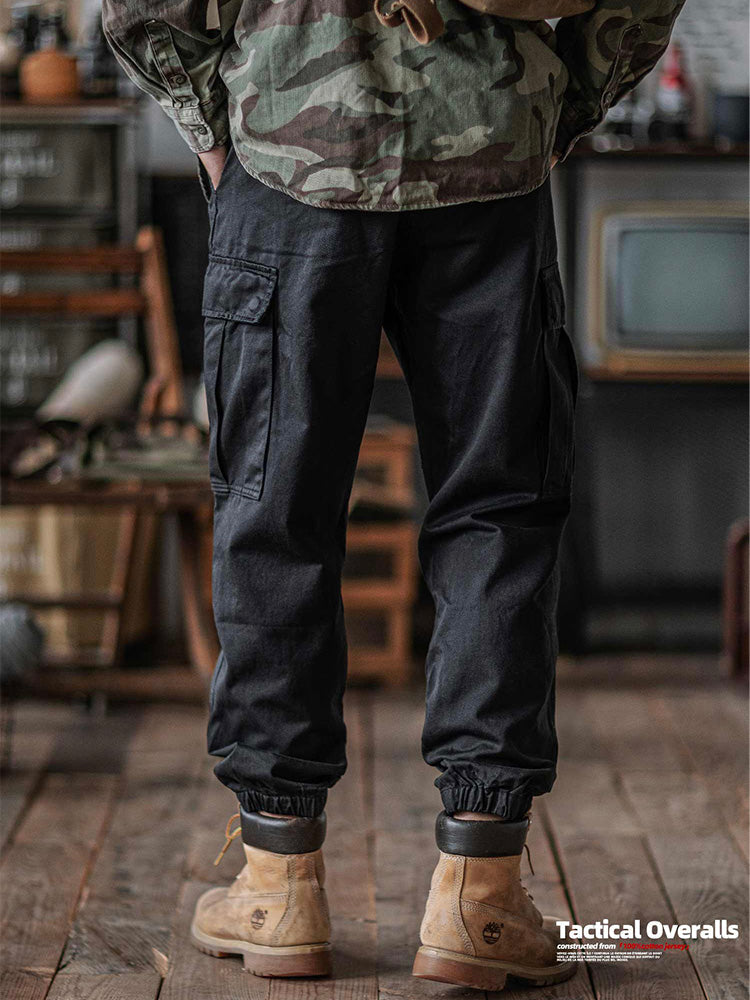 NOUVEAU RICHE Herren Gewaschene Taktische Cargo-Hosen Mit Gürtel Aus Baumwoll-Twill In Lockere Passform Mit Elastischen Bündchen Und 2 Großen Cargo-Taschen