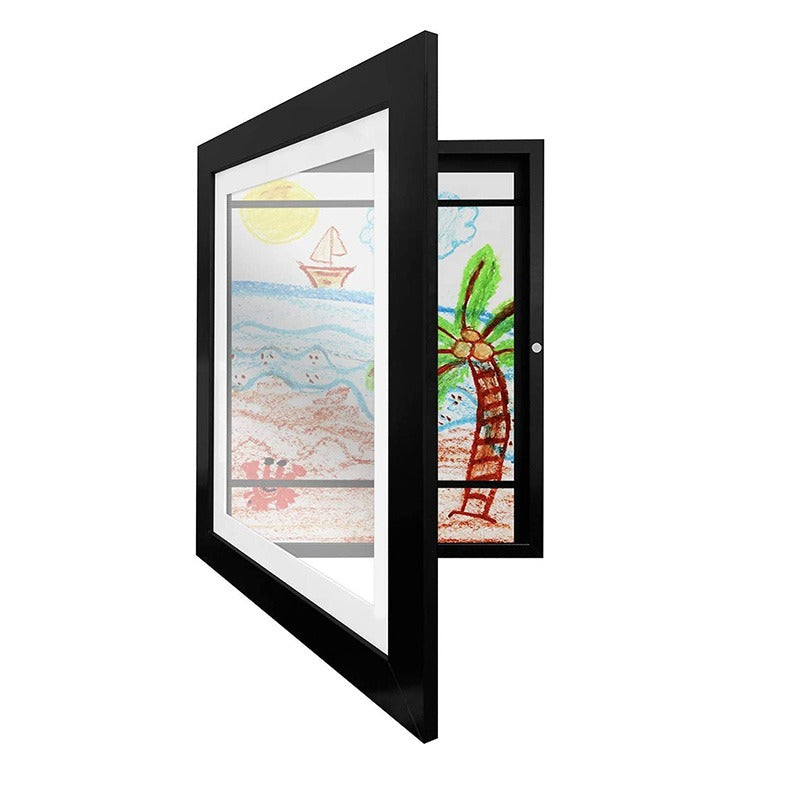 NOUVEAU RICHE Zeichenrahmen – Magnetischer Bilderrahmen für Kinderzeichnungen A4, Platz für 150+ Zeichnungen, Holz – ArtSwap Frame A4 Schwarzes Holz