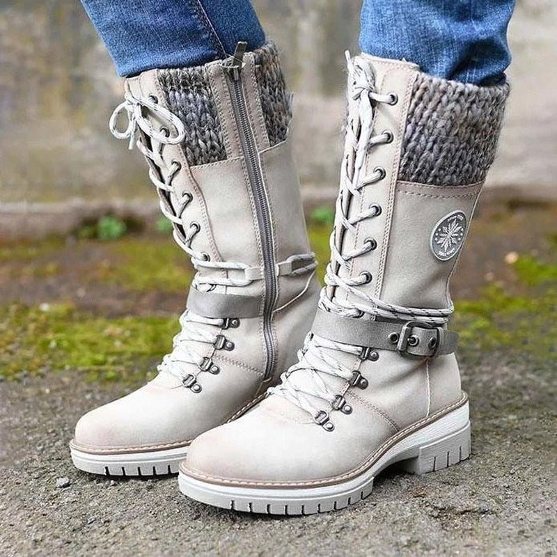 NOUVEAU RICHE Damenstiefel Mit Rutschfester Sohle Wärme Futter Herbst Weiß