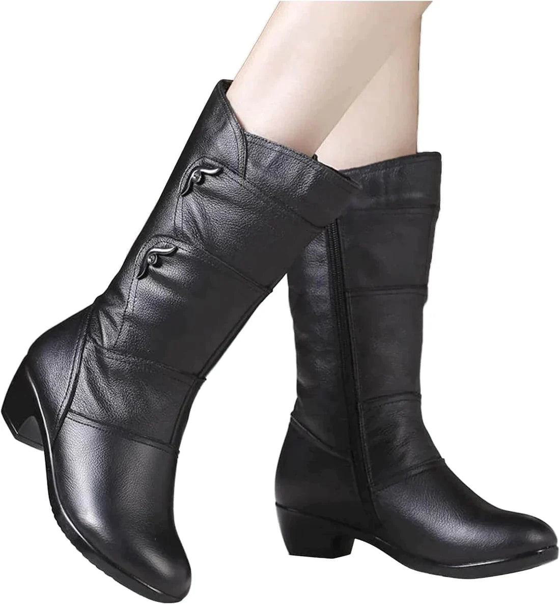 NOUVEAU RICHE Winterstiefel Damen PU-Leder Schwarz Mit Anti-Rutsch-Sohle 42