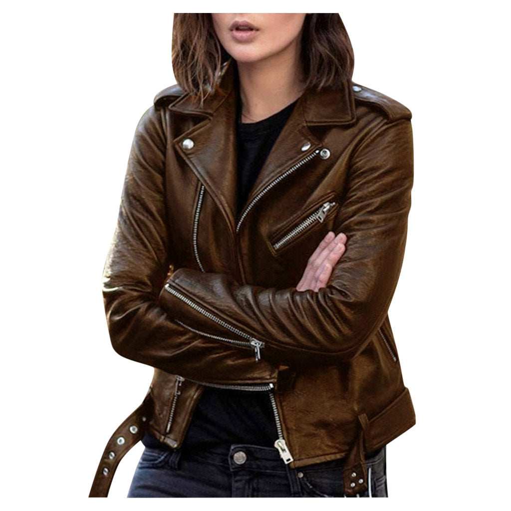 NOUVEAU RICHE Bikerjacke Damen Mit Reißverschluss Moderner Alltagslook Braun