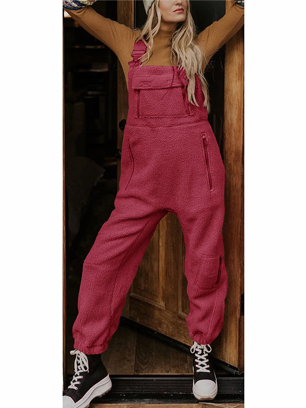 NOUVEAU RICHE Damen Fleece Thermo Overall mit Reißverschlusstaschen Burgunder
