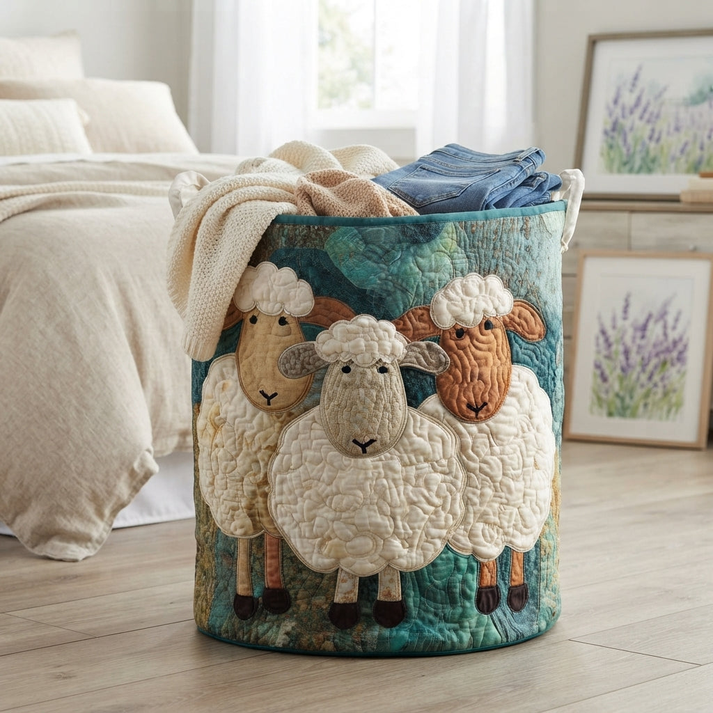 NOUVEAU RICHE Gesteppter Wäschekorb – Fluff Parade Stoff-Wäschesammler, freistehend, faltbar, Canvas-Griffe, 3 Grössen Gross (51 x 71 cm)