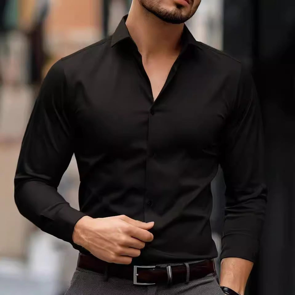 NOUVEAU RICHE Hemd Weiß Langarm Slim Fit Herren Büro Freizeitlook Schwarz