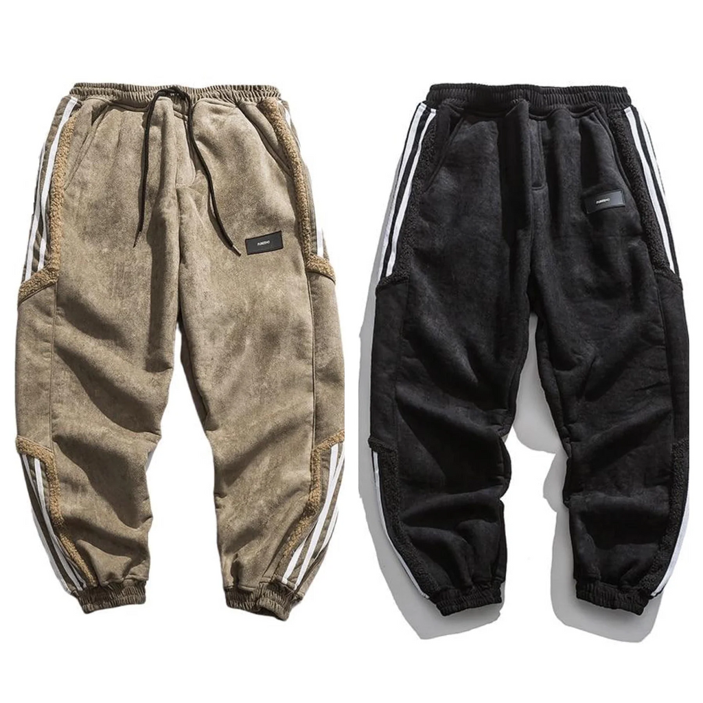 NOUVEAU RICHE Jogginghose Herren mit Teddyfutter – Warme Sherpa Jogginghose mit Seitenstreifen, Relaxed Fit, Braun oder Schwarz – Marmari