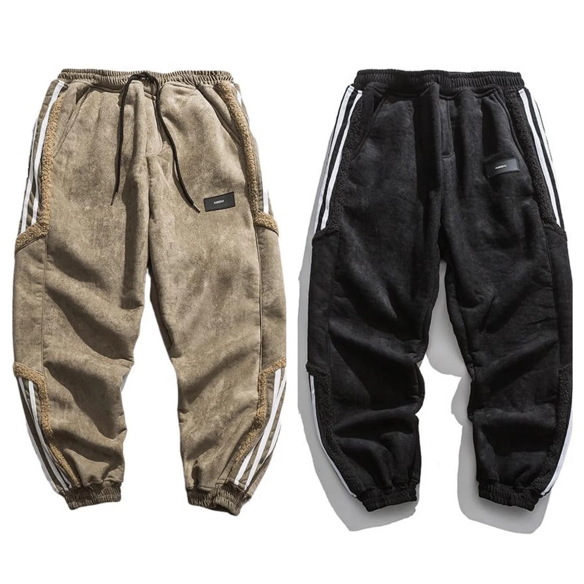 NOUVEAU RICHE Jogginghose Herren mit Teddyfutter – Warme Sherpa Jogginghose mit Seitenstreifen, Relaxed Fit, Braun oder Schwarz – Marmari