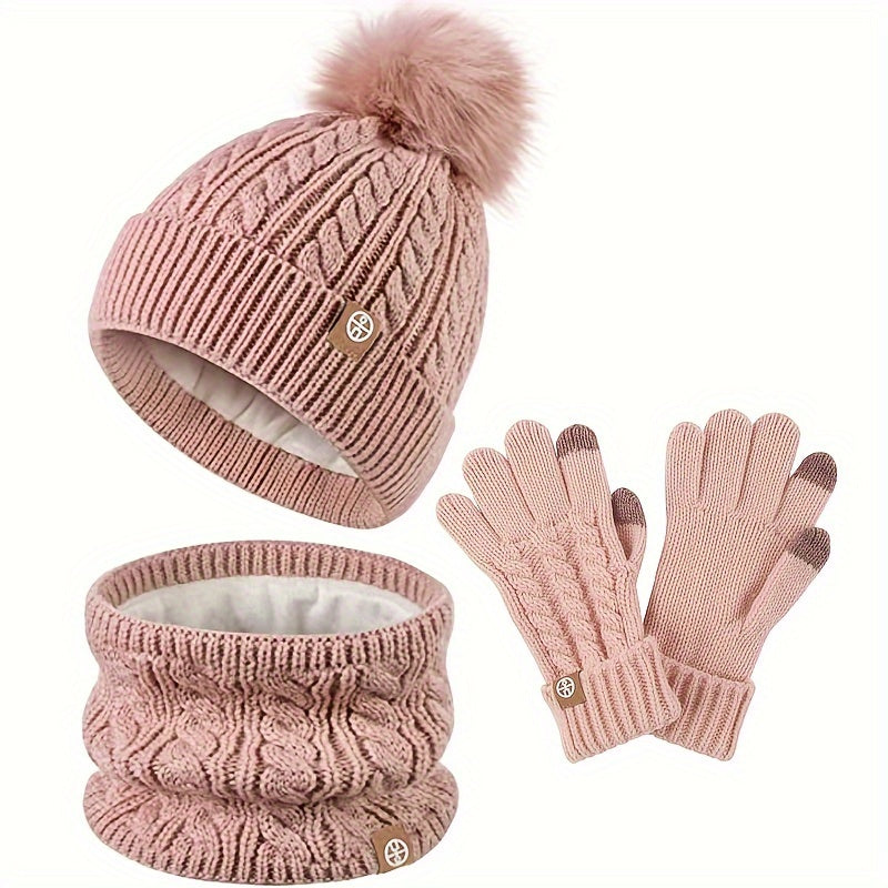 NOUVEAU RICHE Sephira | 3-teiliges Winterset für Damen mit Mütze, Schal und Handschuhen Rosa