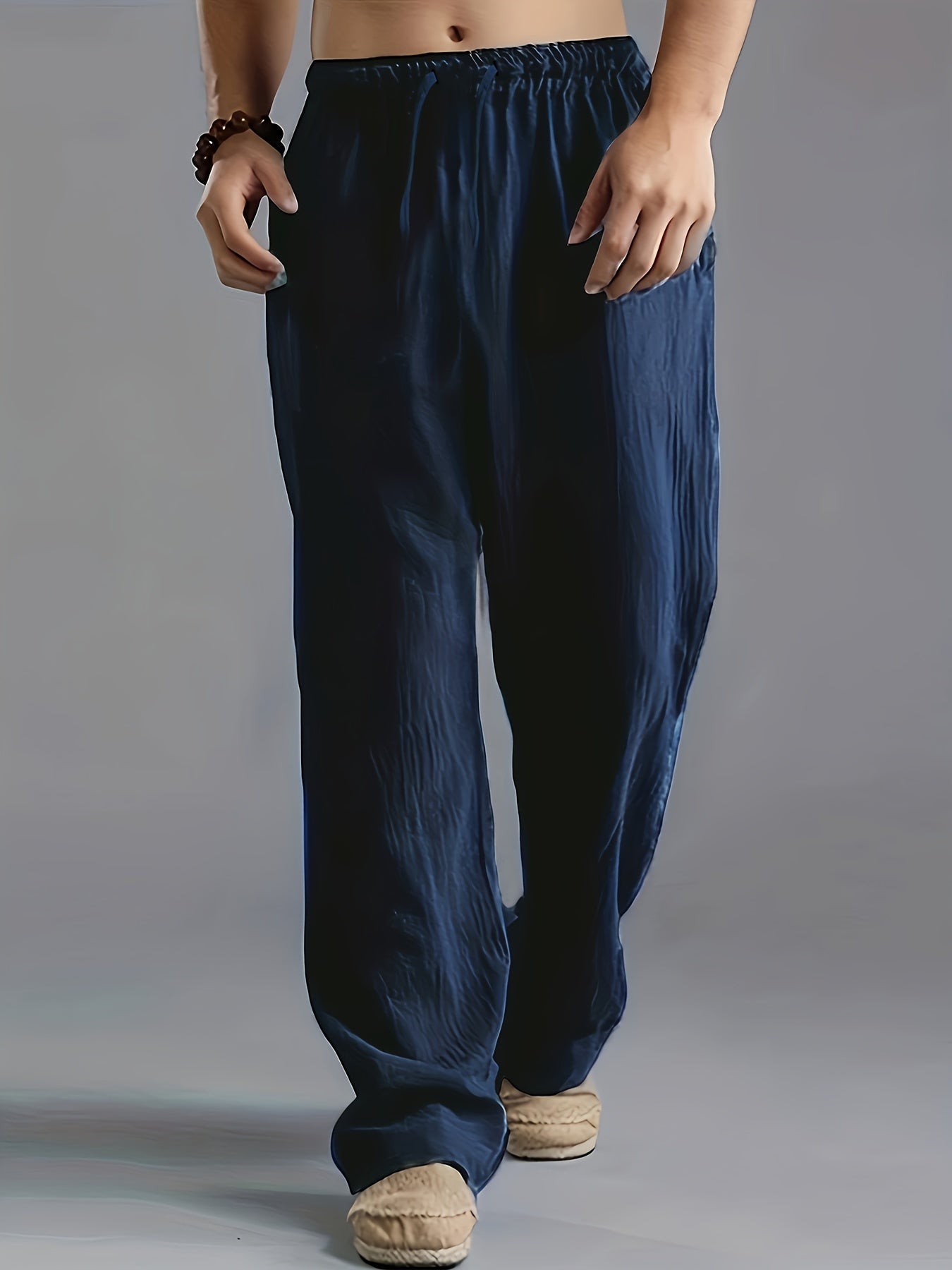 NOUVEAU RICHE Leinenhose Herren Elastischer Bund Lockere Atmungsaktiv Marineblau