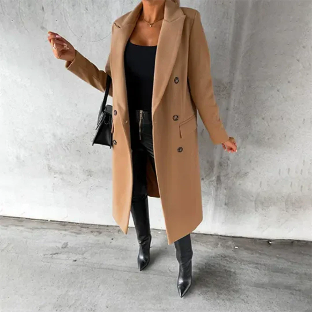 NOUVEAU RICHE Damen Winter Lang Trenchmantel Mit Wärme Lange Silhouette Braun