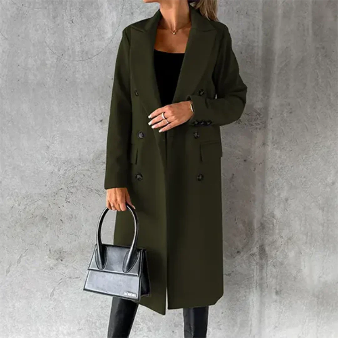NOUVEAU RICHE Damen Winter Lang Trenchmantel Mit Wärme Lange Silhouette Armeegrün
