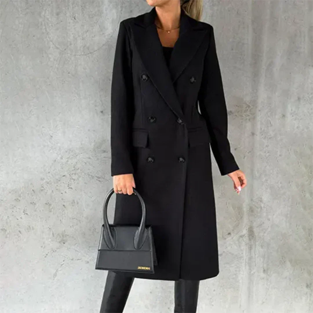 NOUVEAU RICHE Damen Winter Lang Trenchmantel Mit Wärme Lange Silhouette Schwarz