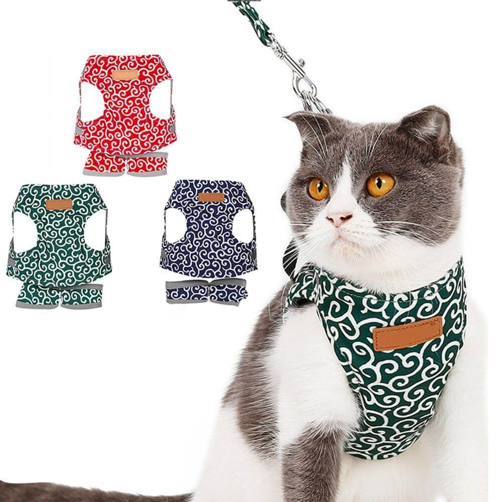 NOUVEAU RICHE Katzengeschirr mit Leine – Verstellbares Brustgeschirr aus atmungsaktivem Mesh mit Schnellverschluss & 1,2 m Leine, XS-S, 3 Farben