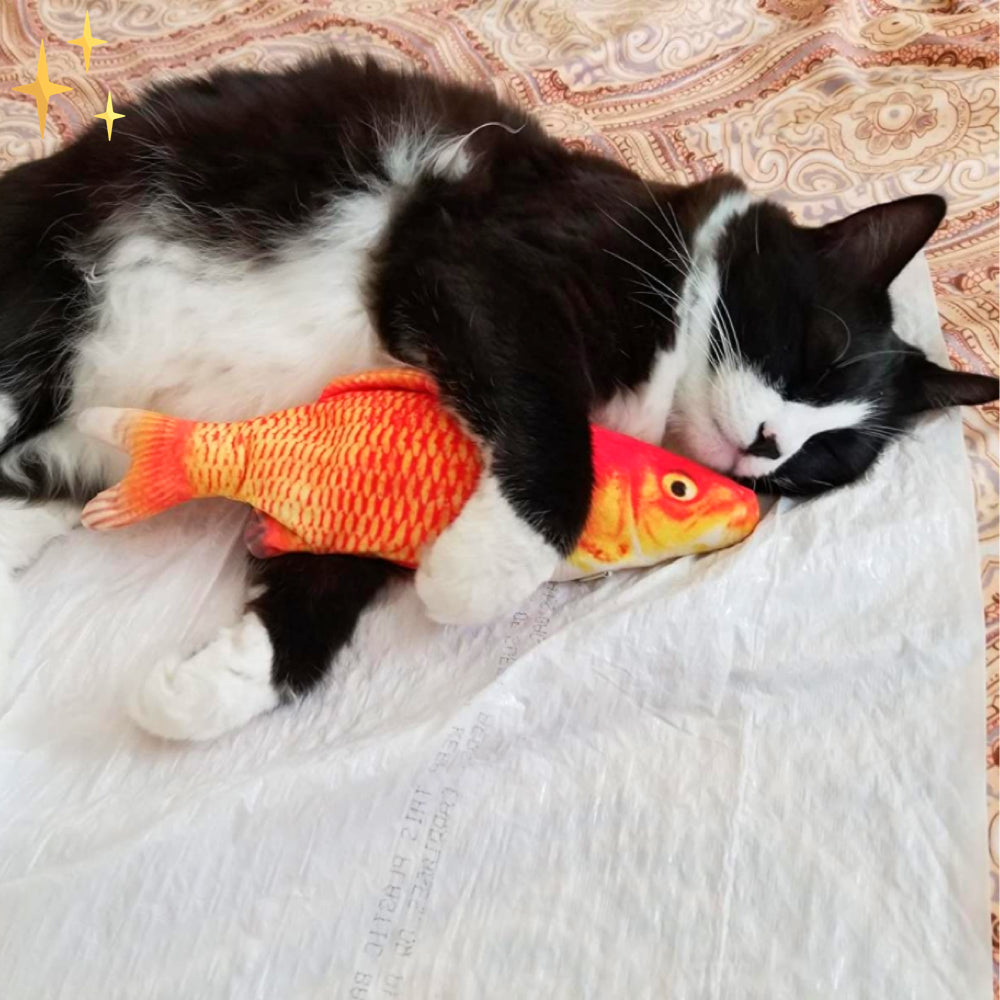 NOUVEAU RICHE Zappelfisch Katzenspielzeug – 4er-Set interaktive bewegliche Fische mit Bewegungssensor, per USB aufladbar