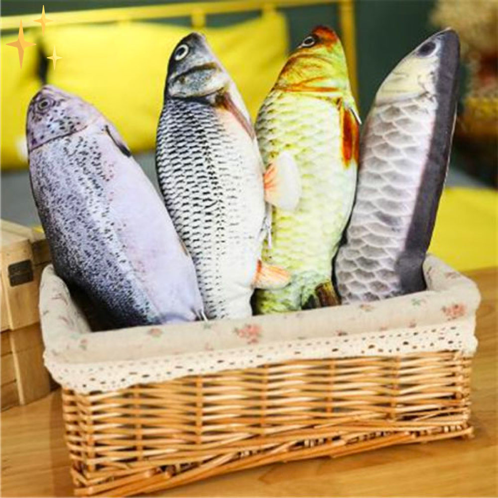 NOUVEAU RICHE Zappelfisch Katzenspielzeug – 4er-Set interaktive bewegliche Fische mit Bewegungssensor, per USB aufladbar