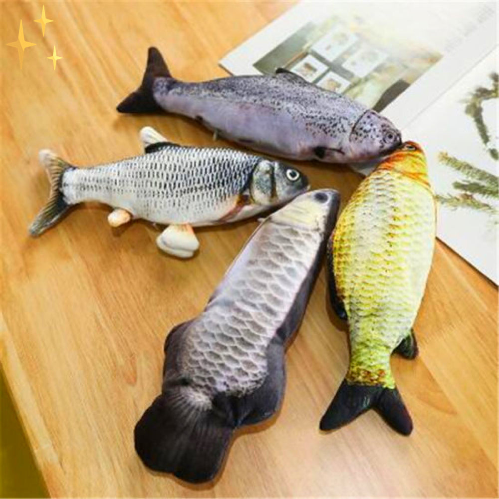 NOUVEAU RICHE Zappelfisch Katzenspielzeug – 4er-Set interaktive bewegliche Fische mit Bewegungssensor, per USB aufladbar