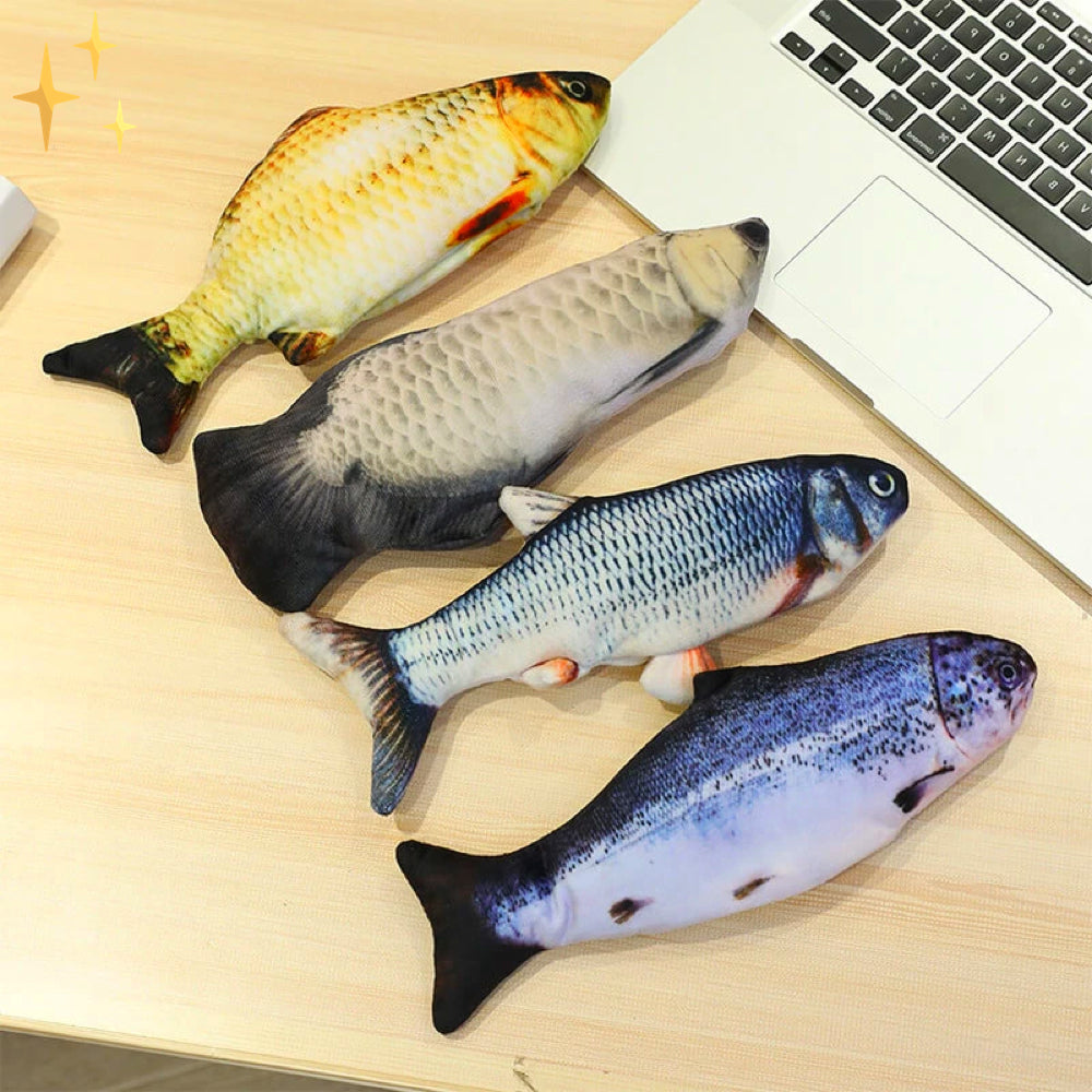 NOUVEAU RICHE Zappelfisch Katzenspielzeug – 4er-Set interaktive bewegliche Fische mit Bewegungssensor, per USB aufladbar