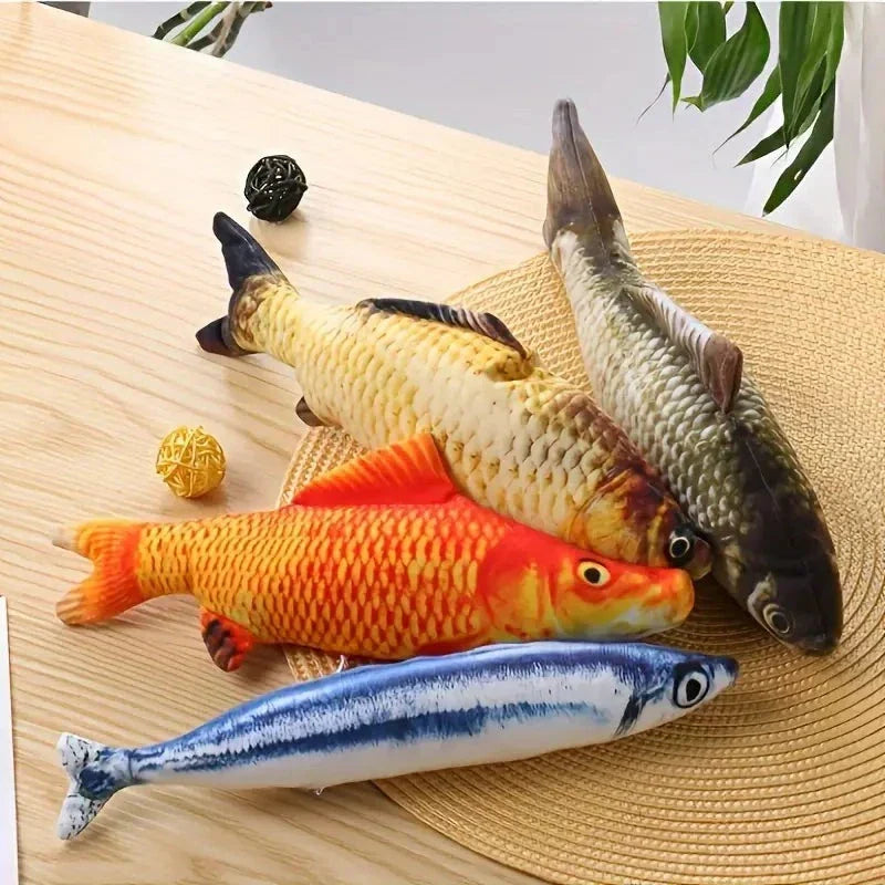 NOUVEAU RICHE Zappelfisch Katzenspielzeug – 4er-Set interaktive bewegliche Fische mit Bewegungssensor, per USB aufladbar