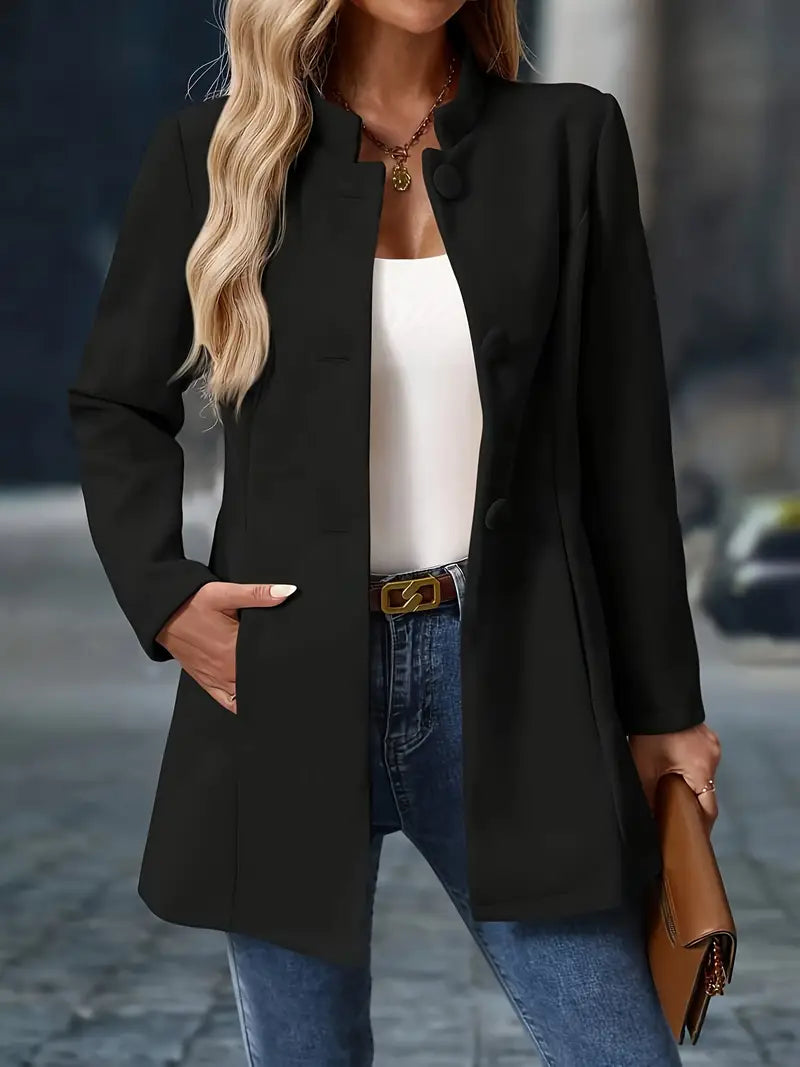 NOUVEAU RICHE Klassische Taillierte Jacke – Damen Jacke mit schmeichelhafter Silhouette, elegant, Beige, Schwarz oder Khaki, S–2XL – Luna Schwarz