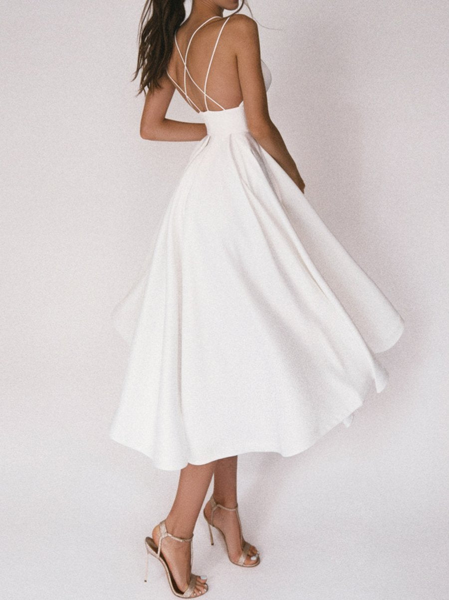 NOUVEAU RICHE Hochzeitskleid Trägerdesign V Ausschnitt Elegantes Brautkleid Weiß