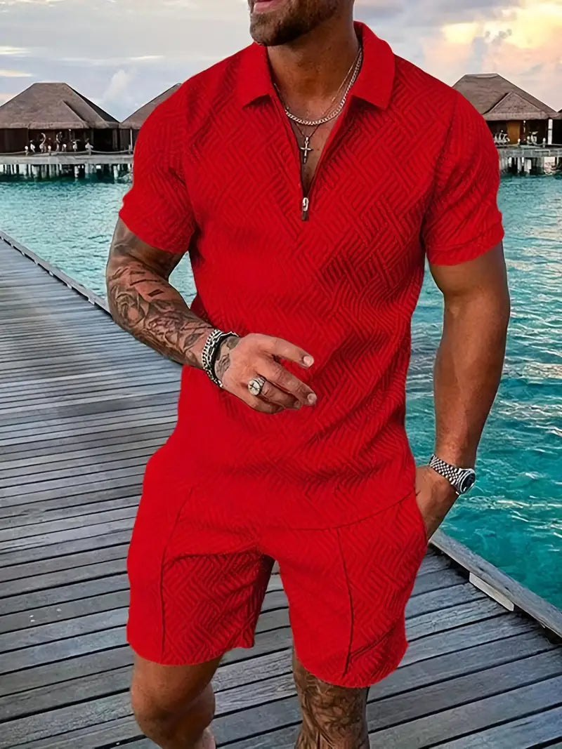 NOUVEAU RICHE Stylisches Polohemd und bequeme Shorts für Herren – Perfekte Sommeroutfits für Freizeit und Sport Rot