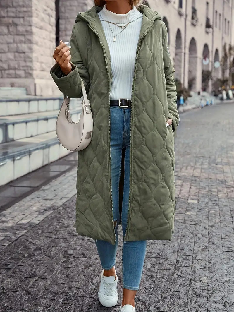 NOUVEAU RICHE Damen Steppmantel – Baumwollmantel mit Kapuze und Langen Ärmeln Größe Grün