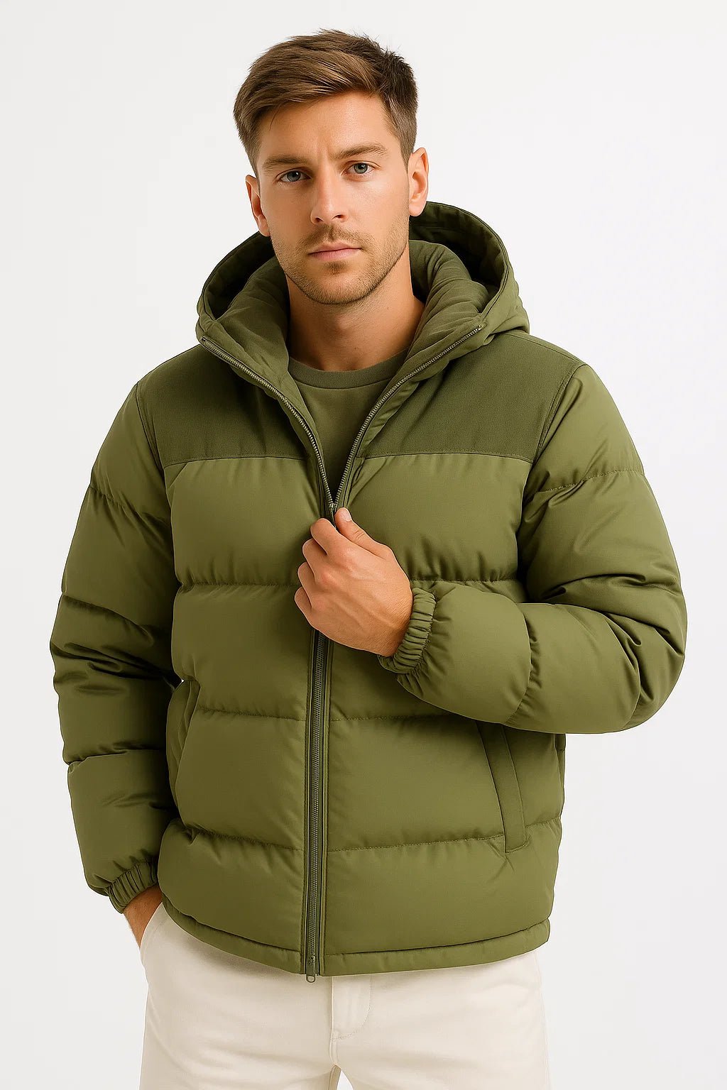 NOUVEAU RICHE Winterjacke Herren mit Kapuze – Leicht wattierte Jacke mit Reissverschluss & Seitentaschen, 5 Farben, S-3XL – Mane Grün