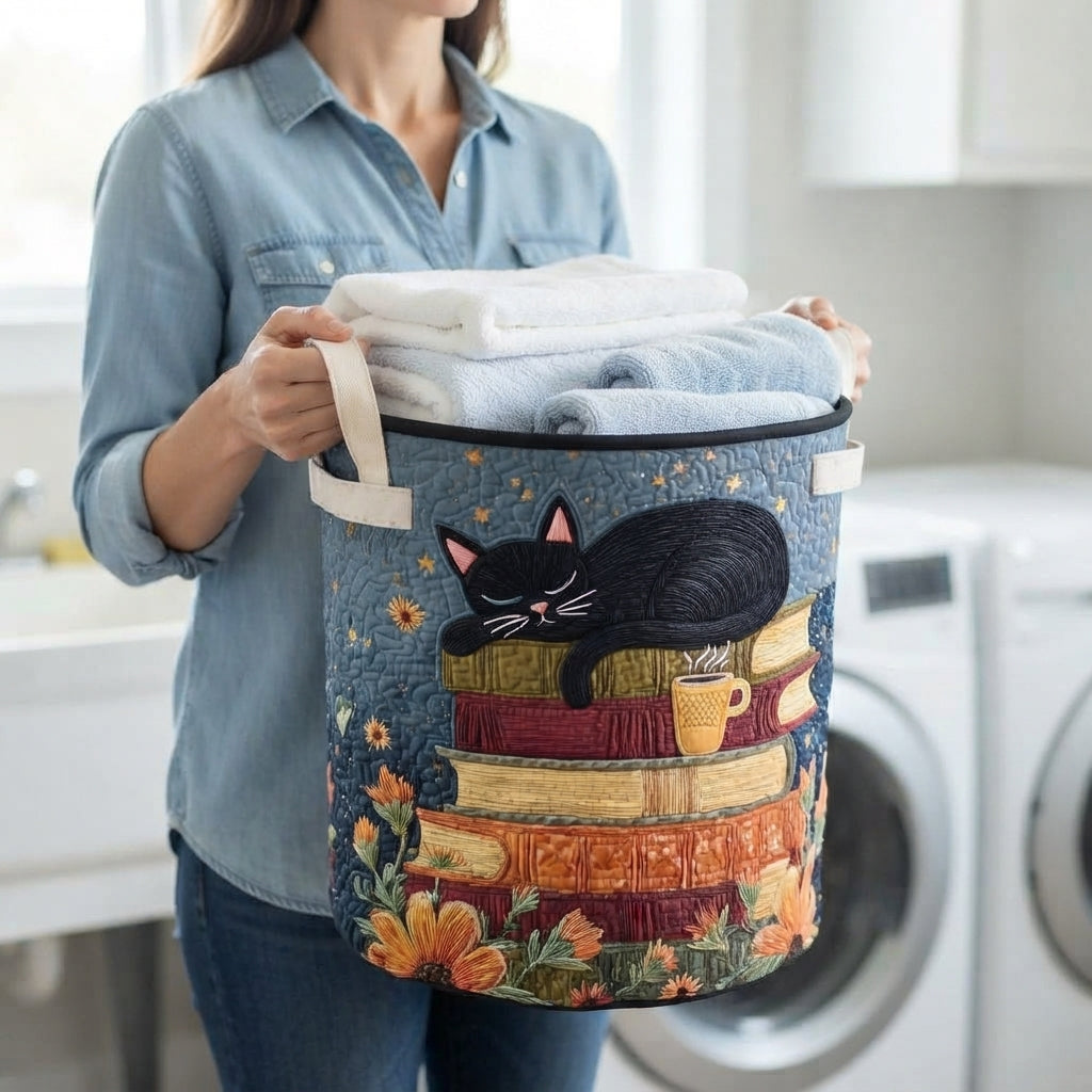 NOUVEAU RICHE Gesteppter Wäschekorb mit Katzen – Bramble Stoff-Wäschesammler, freistehend, faltbar, Canvas-Griffe, 3 Grössen Gross (51 x 71 cm)