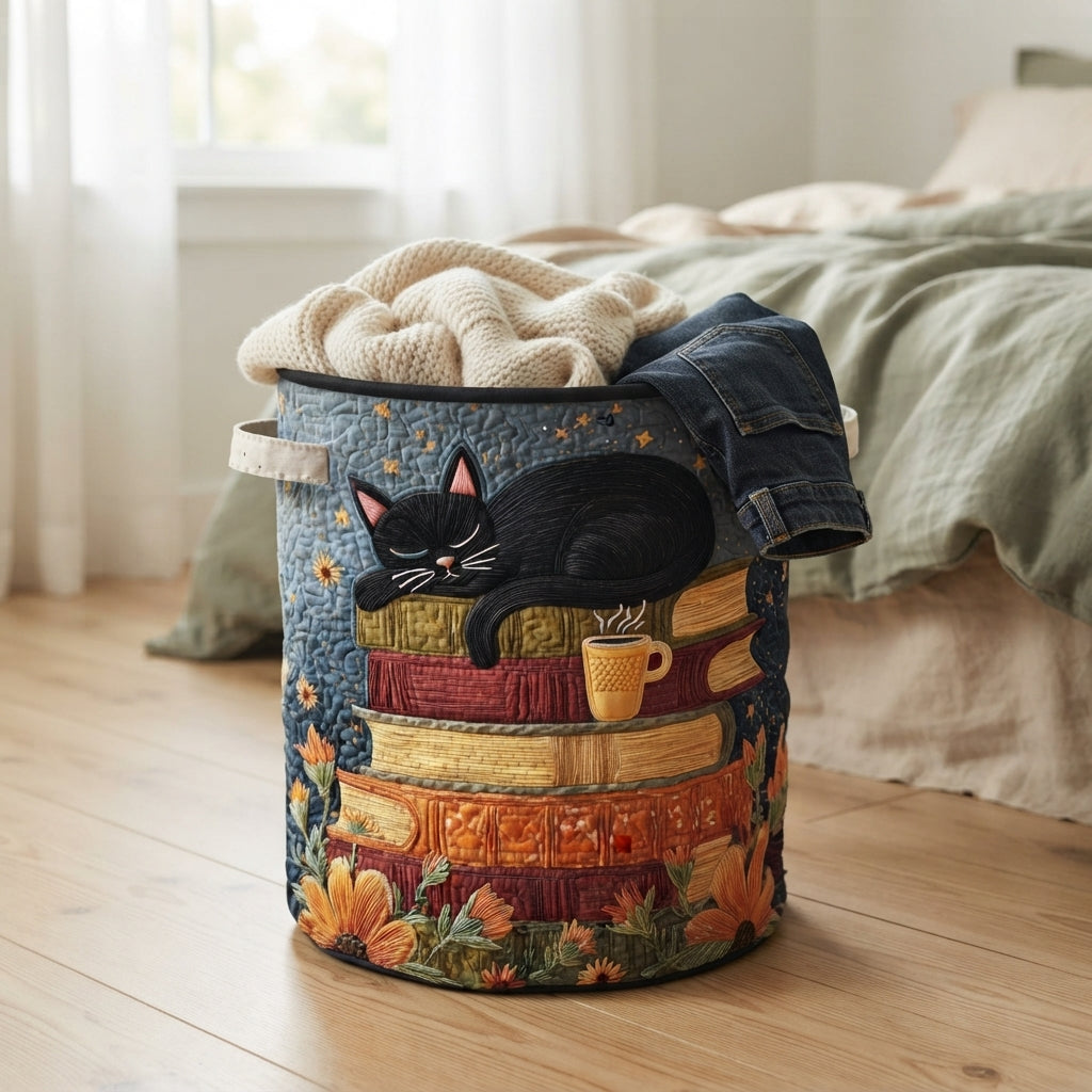 NOUVEAU RICHE Gesteppter Wäschekorb mit Katzen – Bramble Stoff-Wäschesammler, freistehend, faltbar, Canvas-Griffe, 3 Grössen