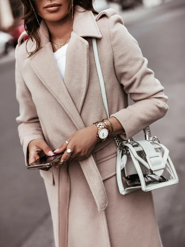 NOUVEAU RICHE Mantel Langer Mit V-Ausschnitt Stilvoller Business-Look - Winterjacke - Wintermäntel Damen