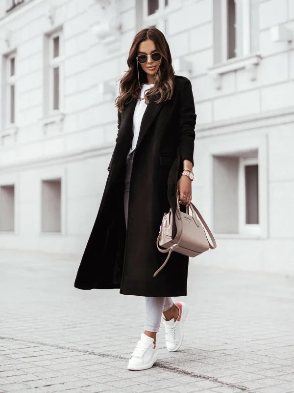NOUVEAU RICHE Mantel Langer Mit V-Ausschnitt Stilvoller Business-Look - Winterjacke - Wintermäntel Damen