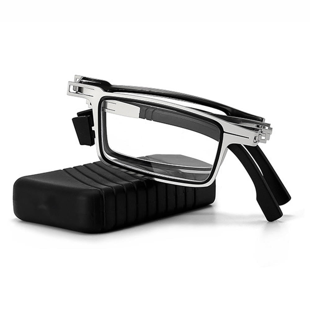 NOUVEAU RICHE Faltbare Lesebrille in Taschengrösse – Klappbare Lesebrille mit Metallrahmen & Etui, Stärke +1 bis +4 Silber (eckig)