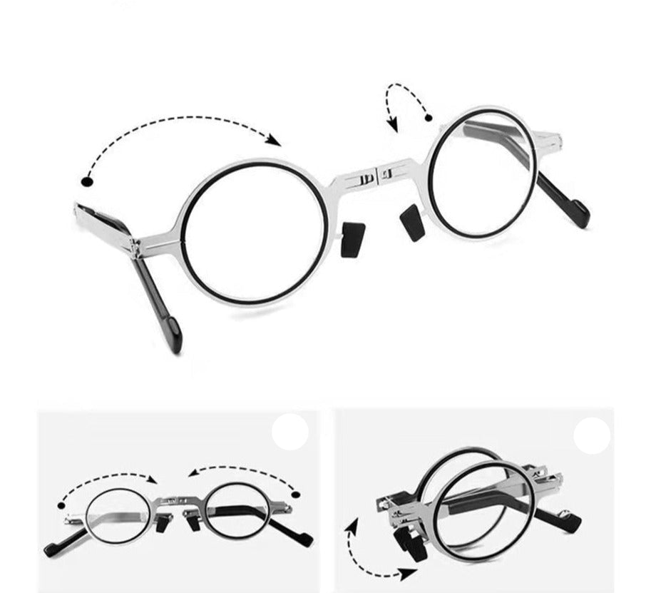 NOUVEAU RICHE Faltbare Lesebrille in Taschengrösse – Klappbare Lesebrille mit Metallrahmen & Etui, Stärke +1 bis +4