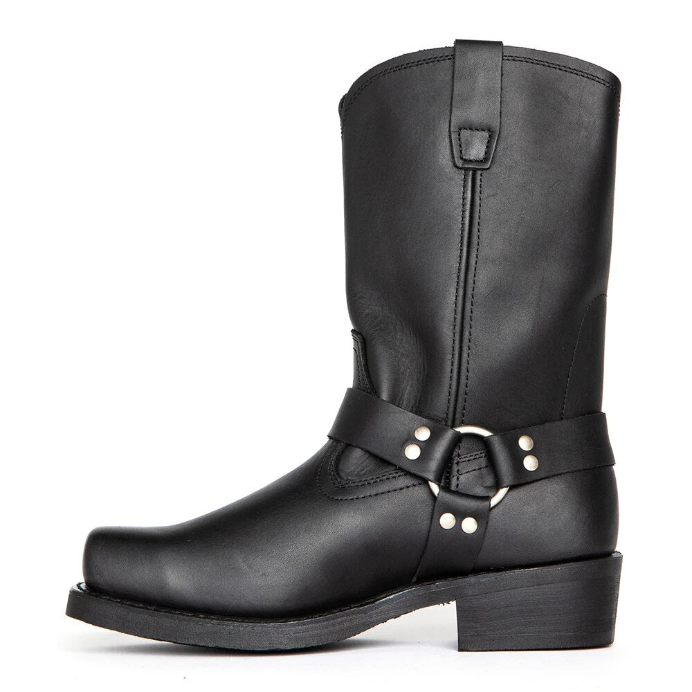 NOUVEAU RICHE Damen Bikerstiefel Aus Veganem Leder Mit Harness Riemen Schwarz