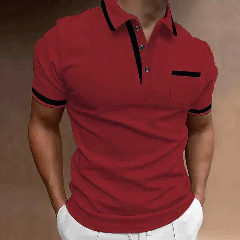 NOUVEAU RICHE Herren Polohemd Baumwolle Unifarben Standard Vielseitig Rot