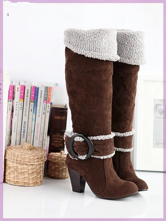 NOUVEAU RICHE Damen Stiefel Mit Hohen Absätzen Bis Zum Knie Eleganz Stil Braun