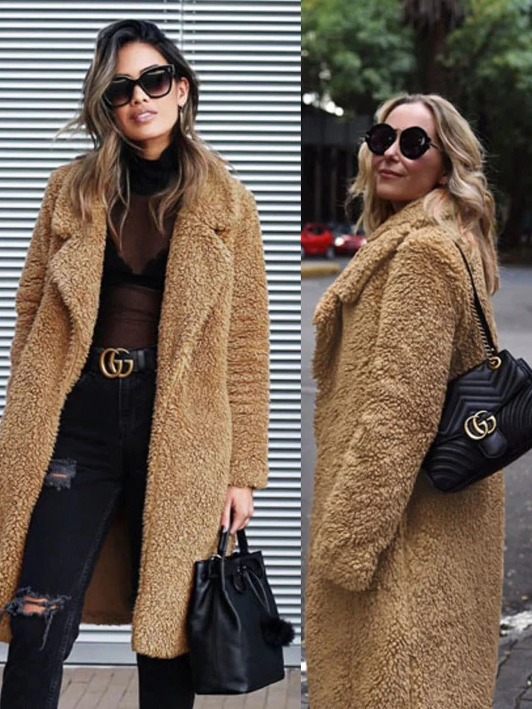 NOUVEAU RICHE Teddy Mantel Versteckte Tasche Weiches Futter Bequem - Winterjacke - Wintermäntel Damen