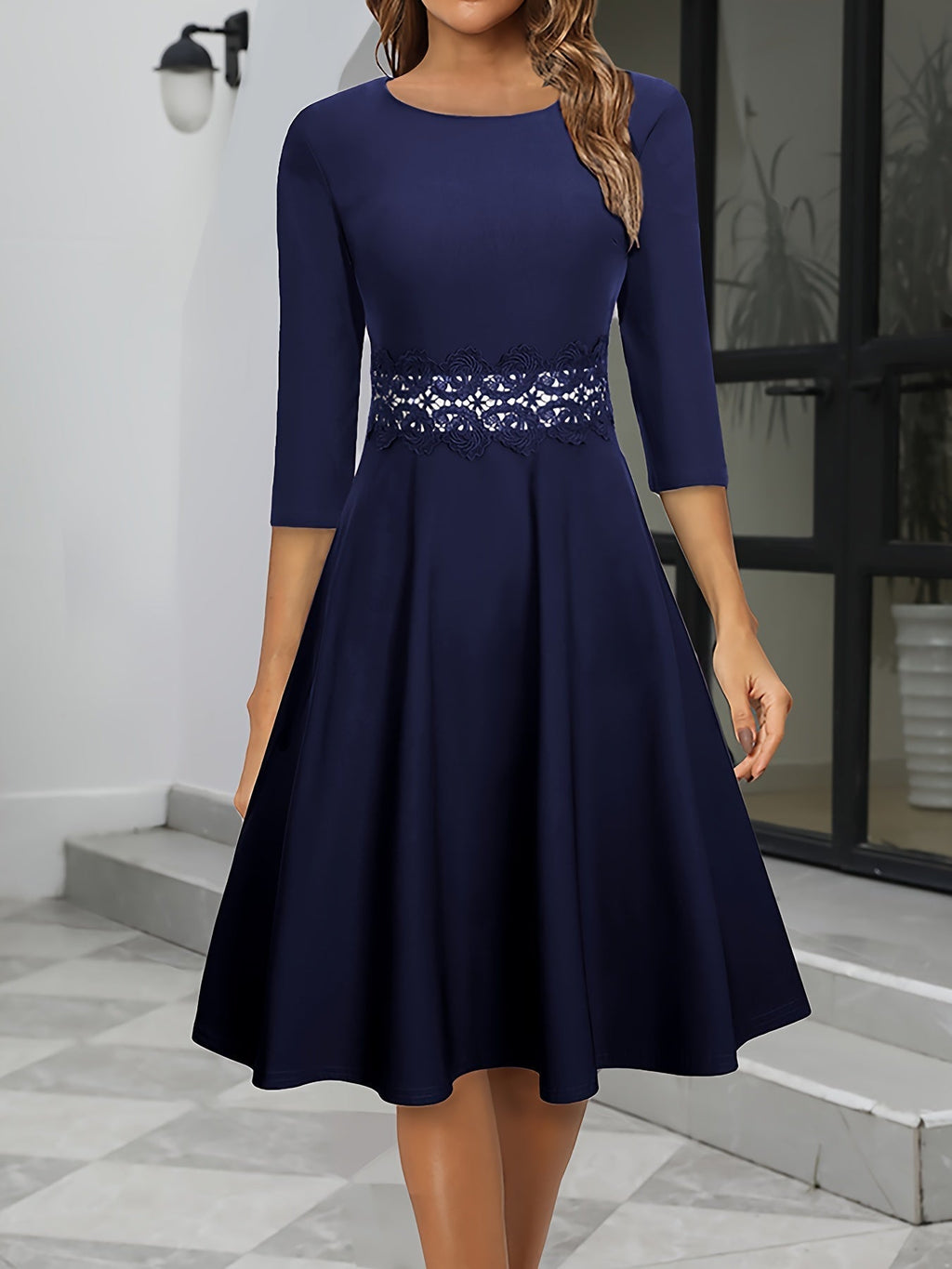 NOUVEAU RICHE Damen Abend Kleid Elegantes Midi Anlässe Besondere Anlässe Tiefblau