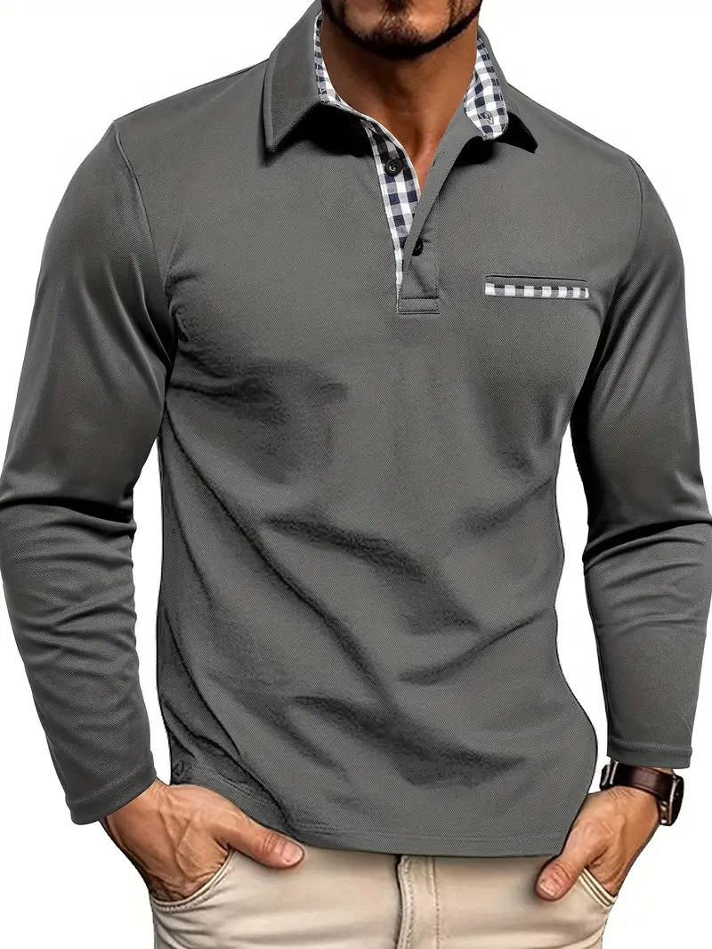 NOUVEAU RICHE Zipari | Herren Winter Langarm Poloshirt - Warmes Baumwolle Polo Langarmhemd Grau