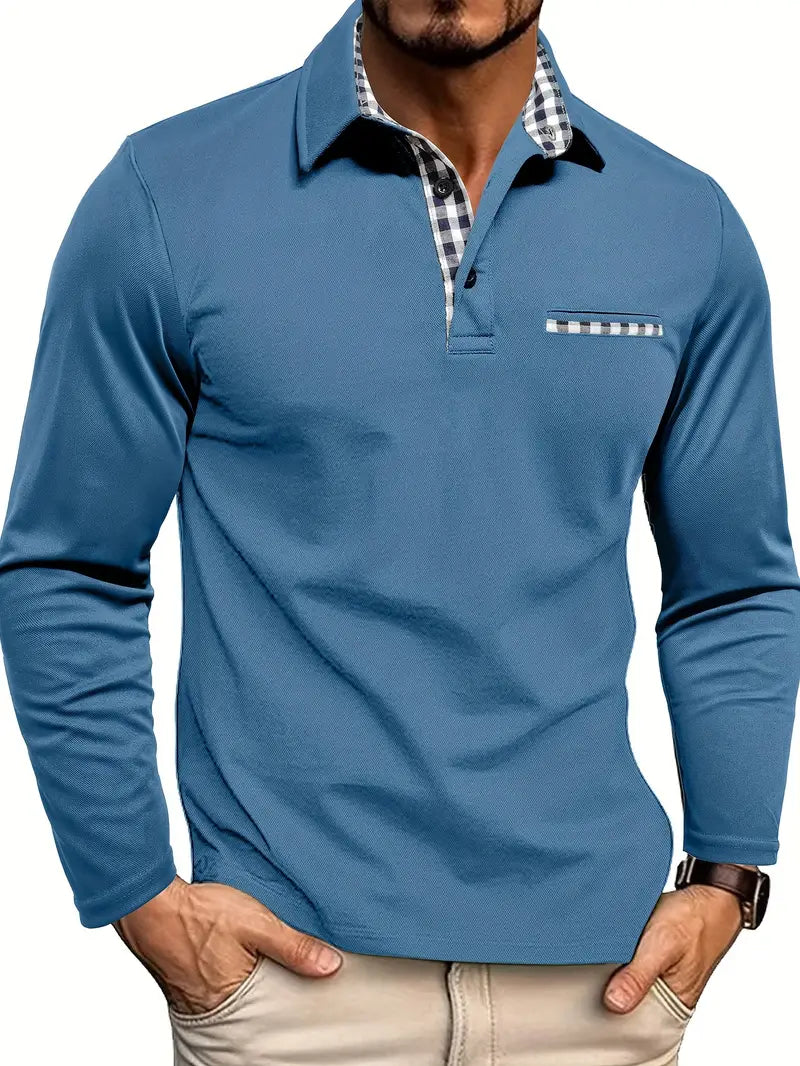 NOUVEAU RICHE Zipari | Herren Winter Langarm Poloshirt - Warmes Baumwolle Polo Langarmhemd Hellblau