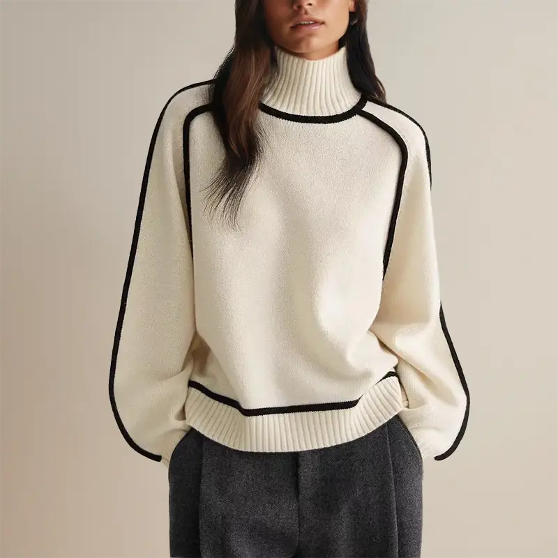 NOUVEAU RICHE Damen Rollkragenpullover Old Money Stil Klassisch - Pullover Weiß