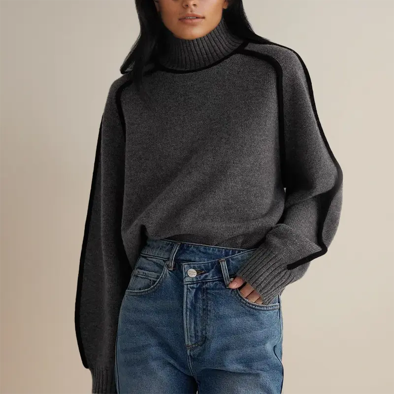 NOUVEAU RICHE Damen Rollkragenpullover Old Money Stil Klassisch - Pullover Grau